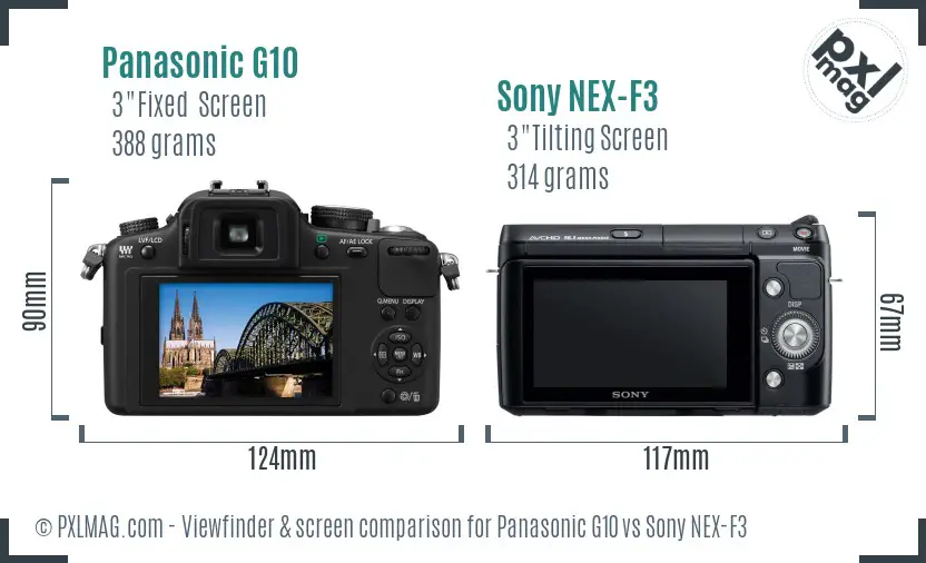 Panasonic G10 vs Sony NEX-F3 Screen and Viewfinder comparison