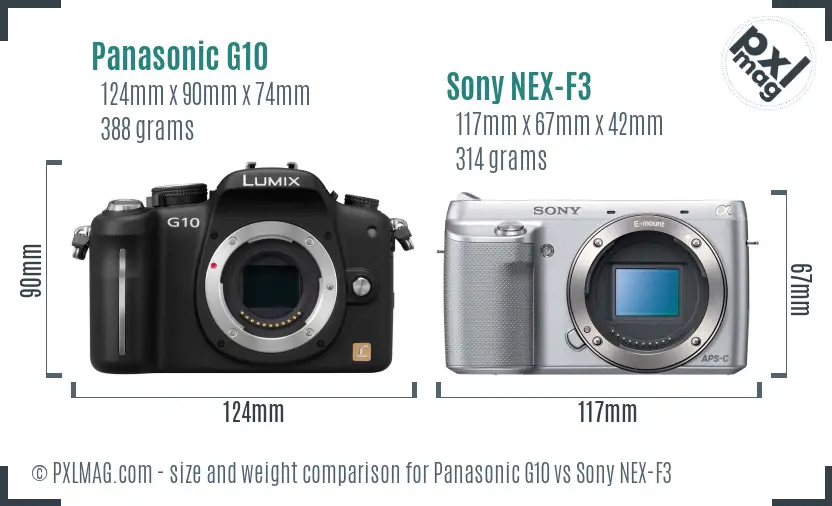 Panasonic G10 vs Sony NEX-F3 size comparison
