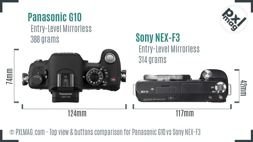 Panasonic G10 vs Sony NEX-F3 top view buttons comparison