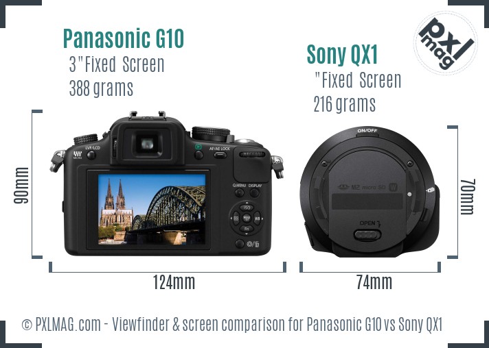 Panasonic G10 vs Sony QX1 Screen and Viewfinder comparison