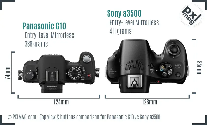 Panasonic G10 vs Sony a3500 top view buttons comparison