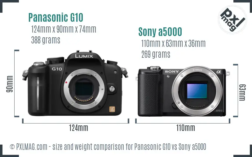 Panasonic G10 vs Sony a5000 size comparison