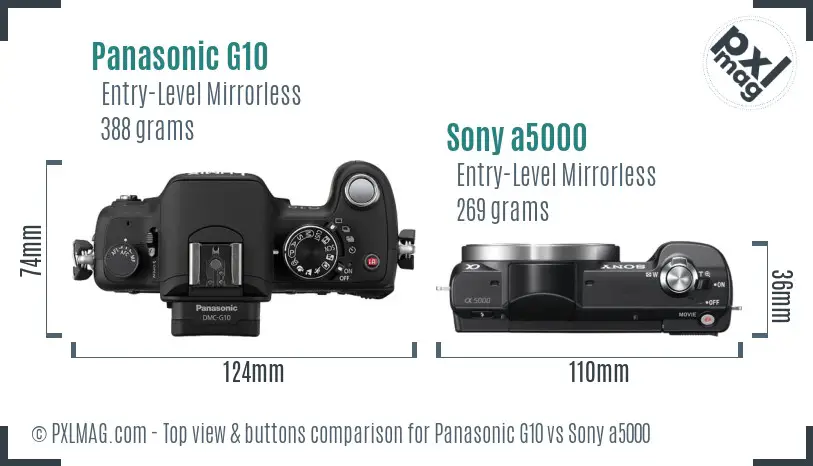 Panasonic G10 vs Sony a5000 top view buttons comparison