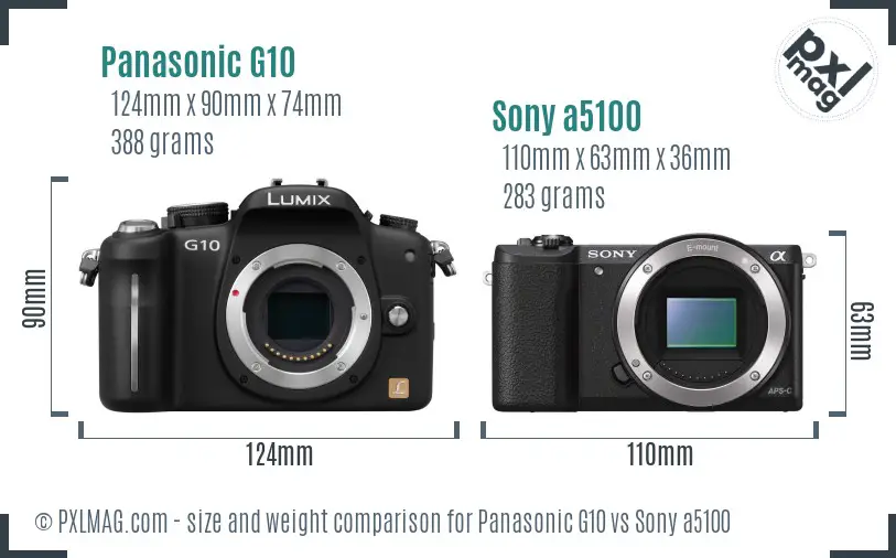 Panasonic G10 vs Sony a5100 size comparison
