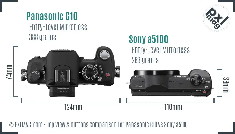 Panasonic G10 vs Sony a5100 top view buttons comparison
