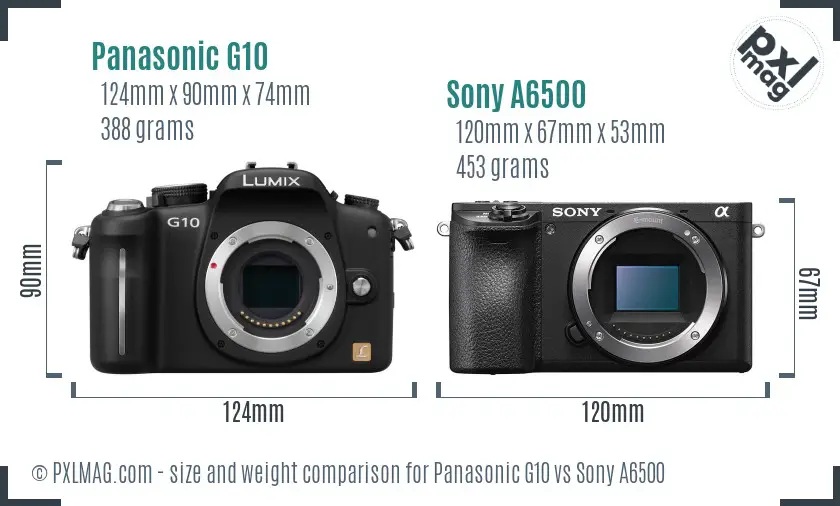 Panasonic G10 vs Sony A6500 size comparison Panasonic G10 vs Sony A6500 size comparison