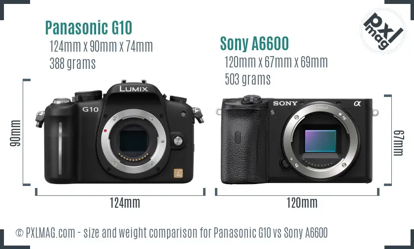 Panasonic G10 vs Sony A6600 size comparison