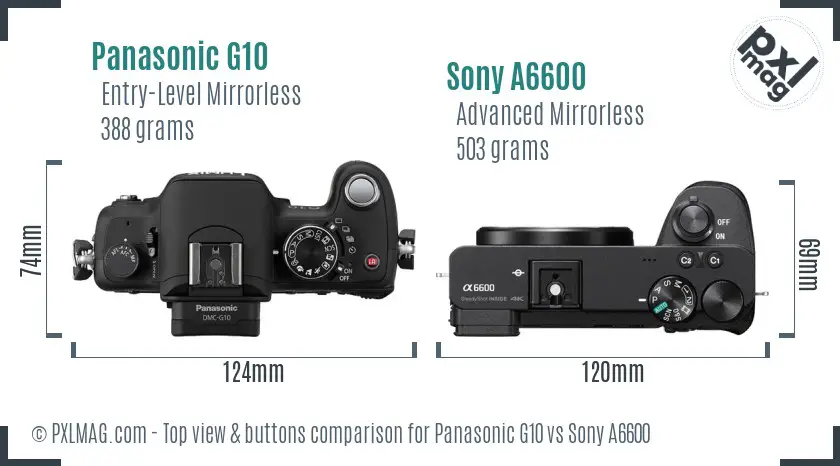 Panasonic G10 vs Sony A6600 top view buttons comparison