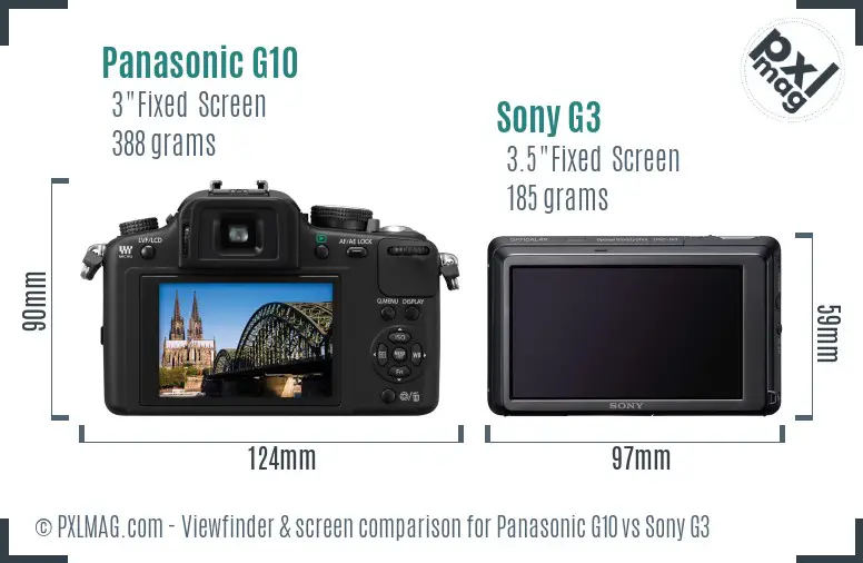 Panasonic G10 vs Sony G3 Screen and Viewfinder comparison