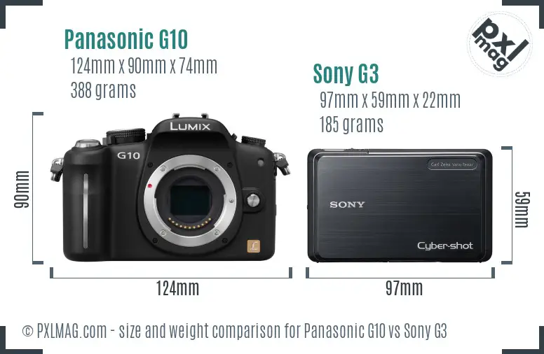 Panasonic G10 vs Sony G3 size comparison