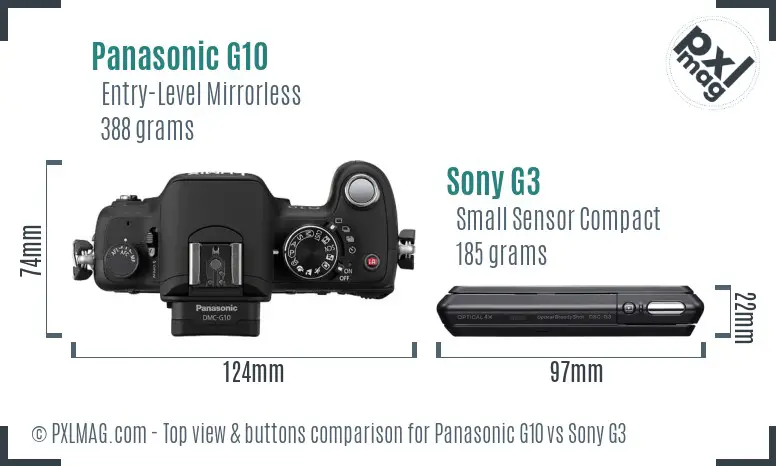 Panasonic G10 vs Sony G3 top view buttons comparison