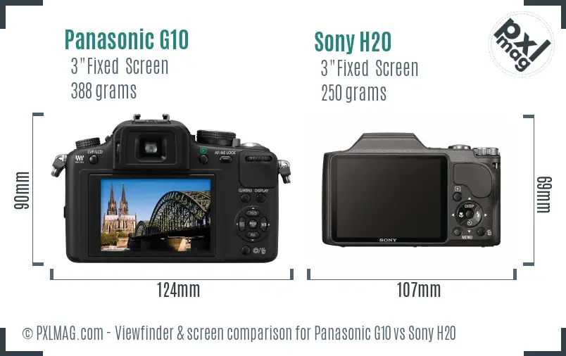 Panasonic G10 vs Sony H20 Screen and Viewfinder comparison Panasonic G10 vs Sony H20 Screen and Viewfinder comparison