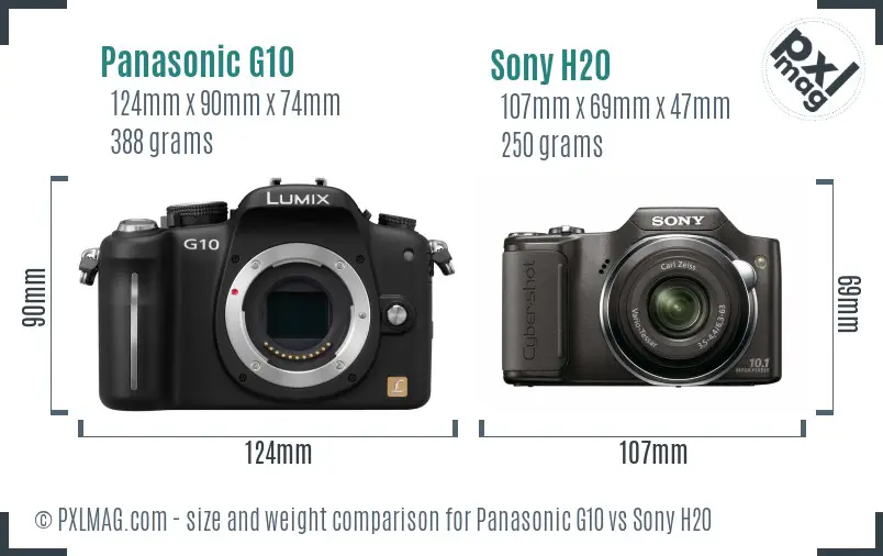 Panasonic G10 vs Sony H20 size comparison Panasonic G10 vs Sony H20 size comparison