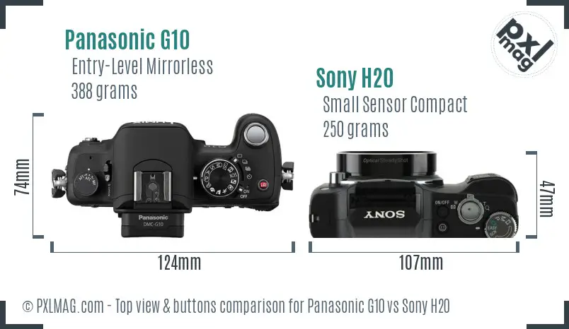 Panasonic G10 vs Sony H20 top view buttons comparison Panasonic G10 vs Sony H20 top view buttons comparison