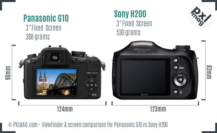 Panasonic G10 vs Sony H200 Screen and Viewfinder comparison