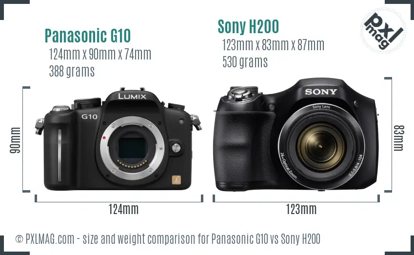 Panasonic G10 vs Sony H200 size comparison