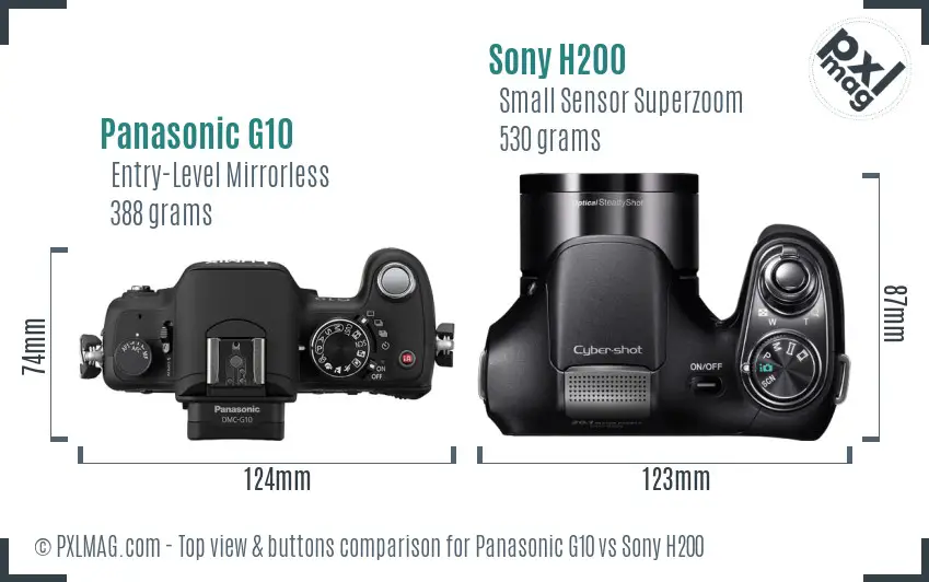 Panasonic G10 vs Sony H200 top view buttons comparison