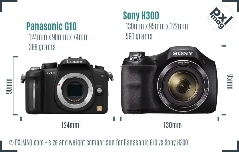 Panasonic G10 vs Sony H300 size comparison