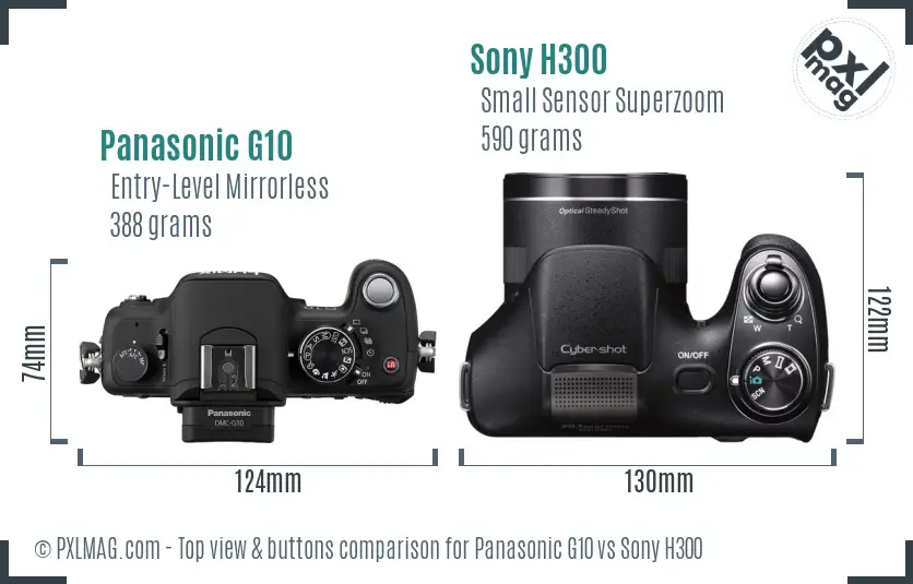 Panasonic G10 vs Sony H300 top view buttons comparison