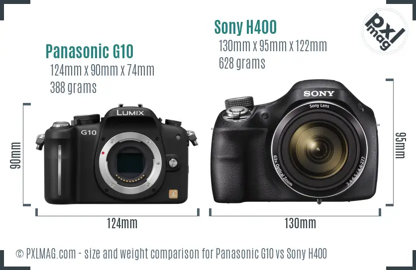 Panasonic G10 vs Sony H400 size comparison Panasonic G10 vs Sony H400 size comparison
