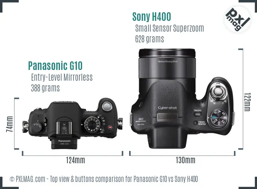 Panasonic G10 vs Sony H400 top view buttons comparison Panasonic G10 vs Sony H400 top view buttons comparison