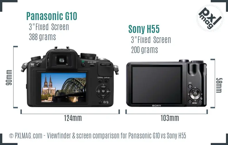 Panasonic G10 vs Sony H55 Screen and Viewfinder comparison