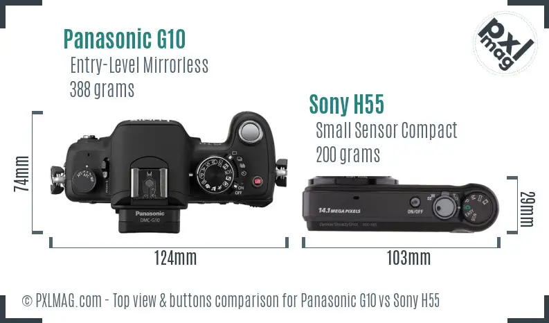 Panasonic G10 vs Sony H55 top view buttons comparison