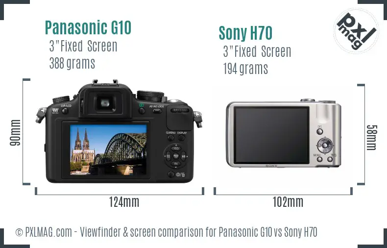 Panasonic G10 vs Sony H70 Screen and Viewfinder comparison