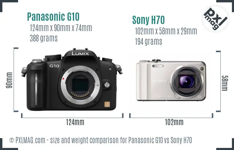 Panasonic G10 vs Sony H70 size comparison