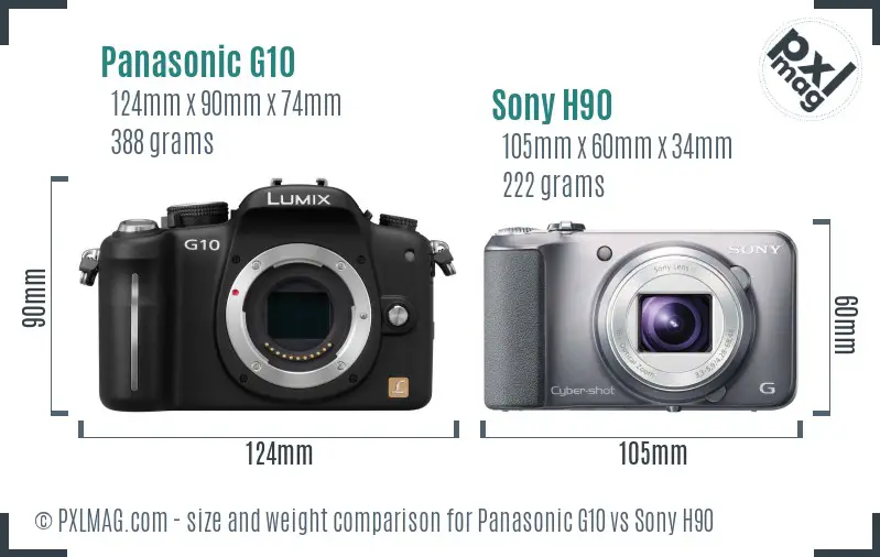Panasonic G10 vs Sony H90 size comparison Panasonic G10 vs Sony H90 size comparison