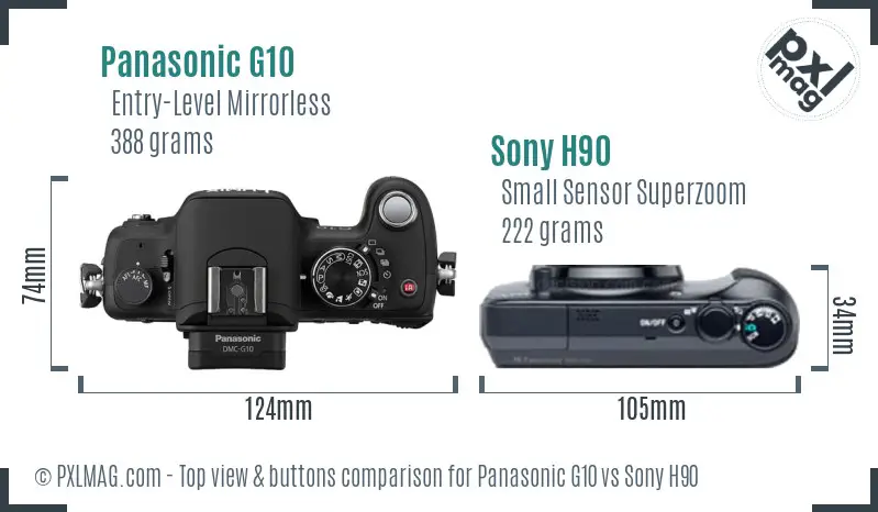 Panasonic G10 vs Sony H90 top view buttons comparison Panasonic G10 vs Sony H90 top view buttons comparison