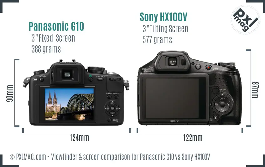 Panasonic G10 vs Sony HX100V Screen and Viewfinder comparison