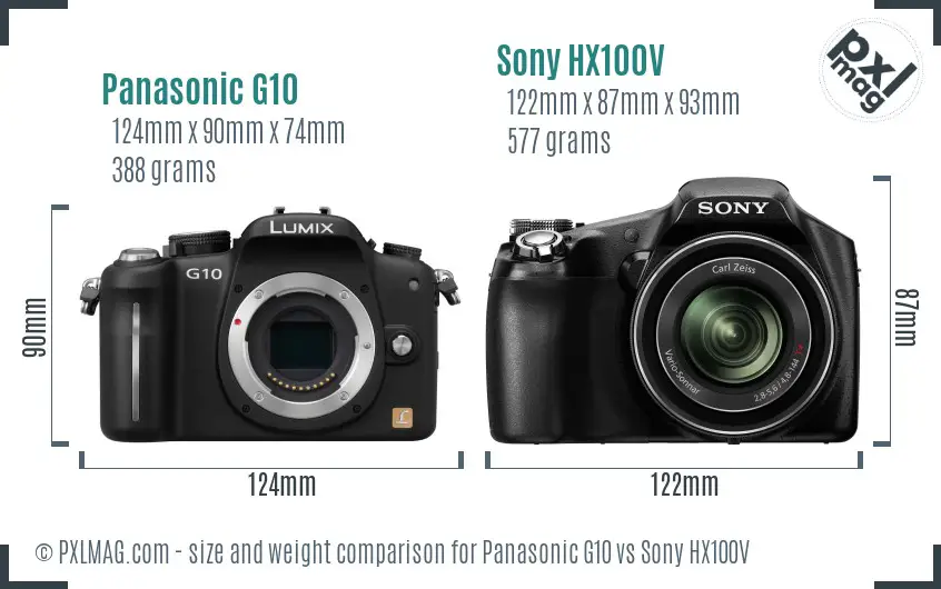 Panasonic G10 vs Sony HX100V size comparison