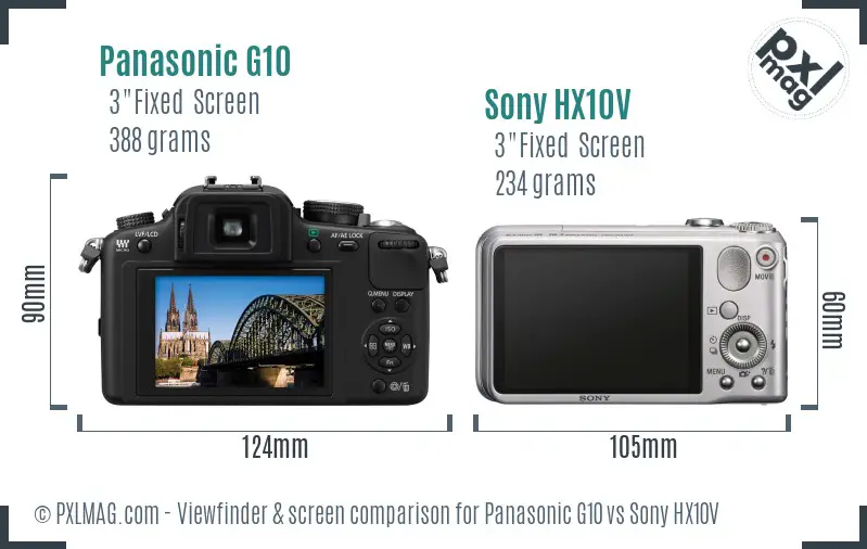 Panasonic G10 vs Sony HX10V Screen and Viewfinder comparison