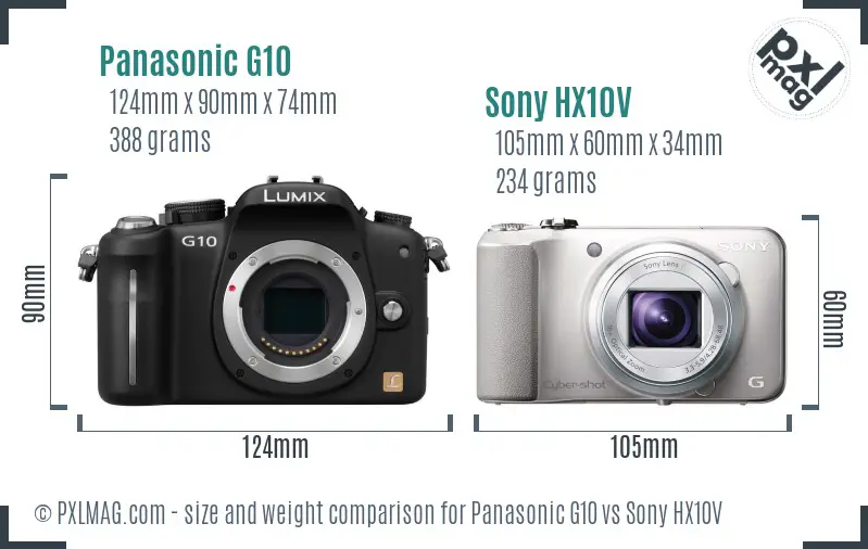 Panasonic G10 vs Sony HX10V size comparison