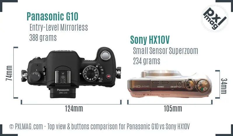 Panasonic G10 vs Sony HX10V top view buttons comparison