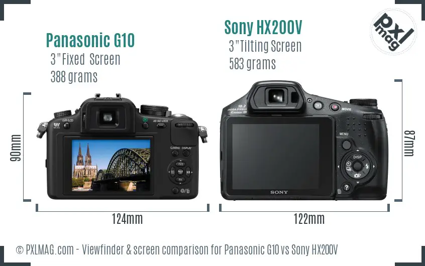 Panasonic G10 vs Sony HX200V Screen and Viewfinder comparison