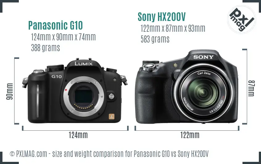 Panasonic G10 vs Sony HX200V size comparison