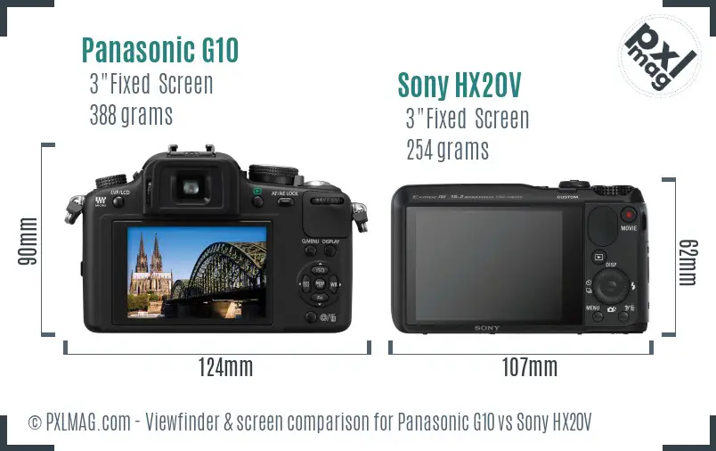 Panasonic G10 vs Sony HX20V Screen and Viewfinder comparison