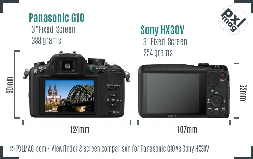 Panasonic G10 vs Sony HX30V Screen and Viewfinder comparison
