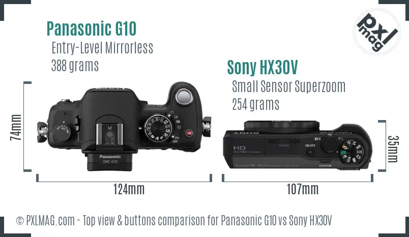Panasonic G10 vs Sony HX30V top view buttons comparison