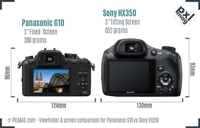 Panasonic G10 vs Sony HX350 Screen and Viewfinder comparison