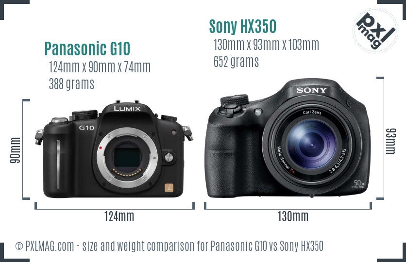 Panasonic G10 vs Sony HX350 size comparison