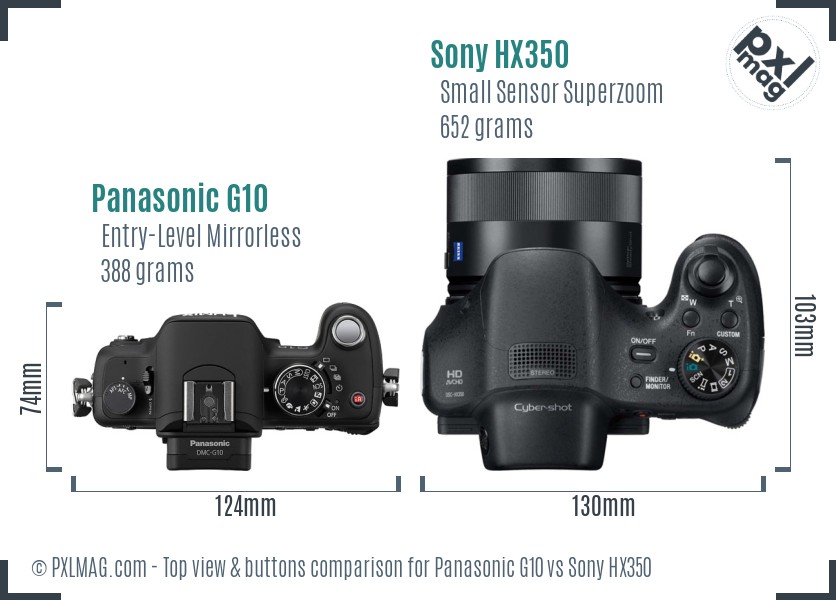 Panasonic G10 vs Sony HX350 top view buttons comparison