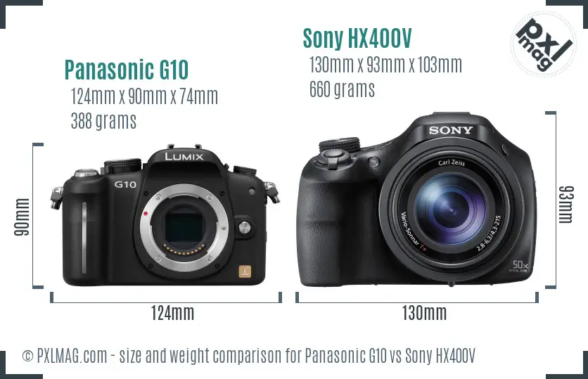 Panasonic G10 vs Sony HX400V size comparison Panasonic G10 vs Sony HX400V size comparison
