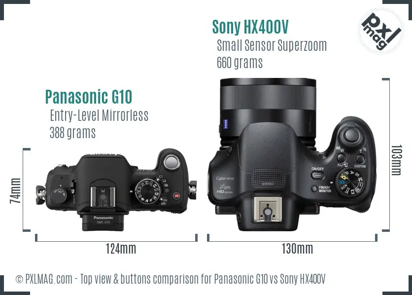 Panasonic G10 vs Sony HX400V top view buttons comparison Panasonic G10 vs Sony HX400V top view buttons comparison