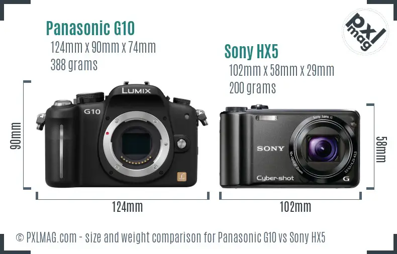 Panasonic G10 vs Sony HX5 size comparison