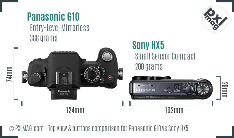 Panasonic G10 vs Sony HX5 top view buttons comparison