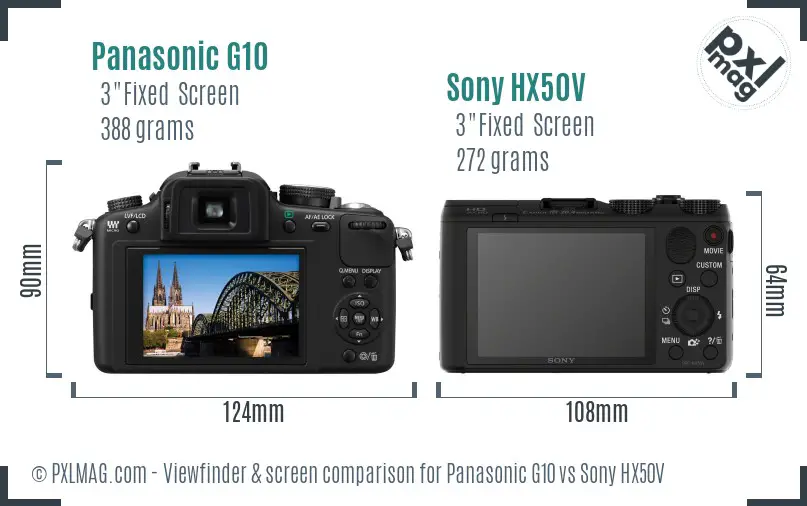 Panasonic G10 vs Sony HX50V Screen and Viewfinder comparison