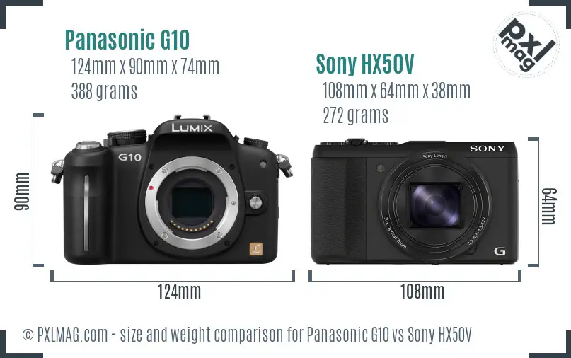 Panasonic G10 vs Sony HX50V size comparison